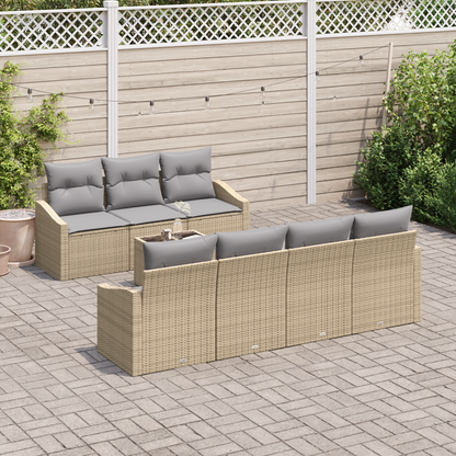 8 Stykker Have Spisebord Sæt Med Puder Beige Poly Rattan