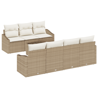 8 Delers Have Spisestel Med Puder Beige Poly Rattan