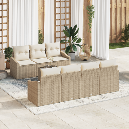 8 Delers Have Spisestel Med Puder Beige Poly Rattan