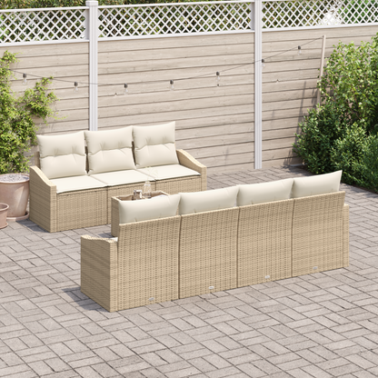 8 Delers Have Spisestel Med Puder Beige Poly Rattan