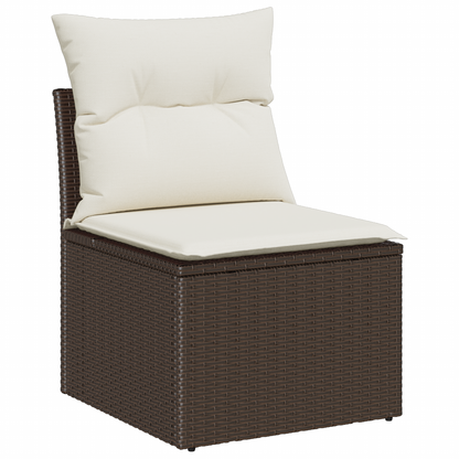 9 Dels Have Spisebord Sæt Med Puder Brun Poly Rattan