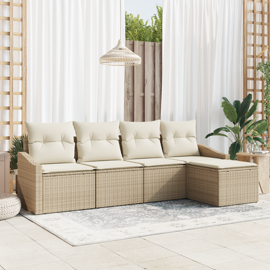 5-Delt Havemøbelsæt Med Puder Beige Poly Rattan