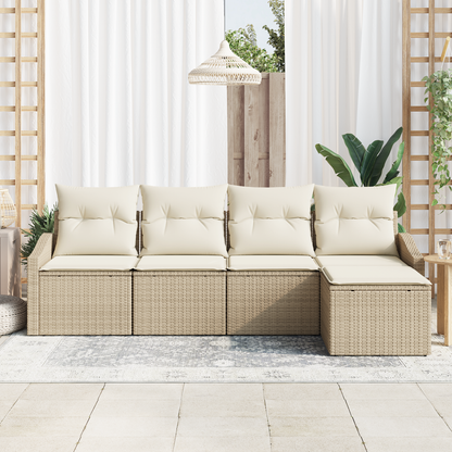 5-Delt Havemøbelsæt Med Puder Beige Poly Rattan