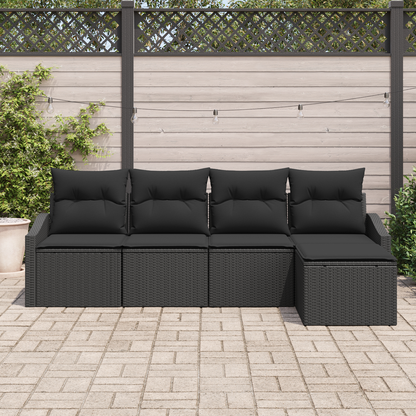 5 Delt Havemøbelsæt Med Puder Sort Poly Rattan