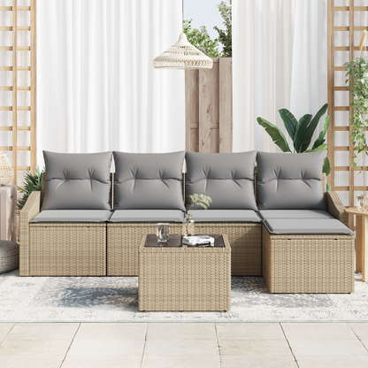 6-Delt Have Spisebordssæt Med Puder Sort Poly Rattan