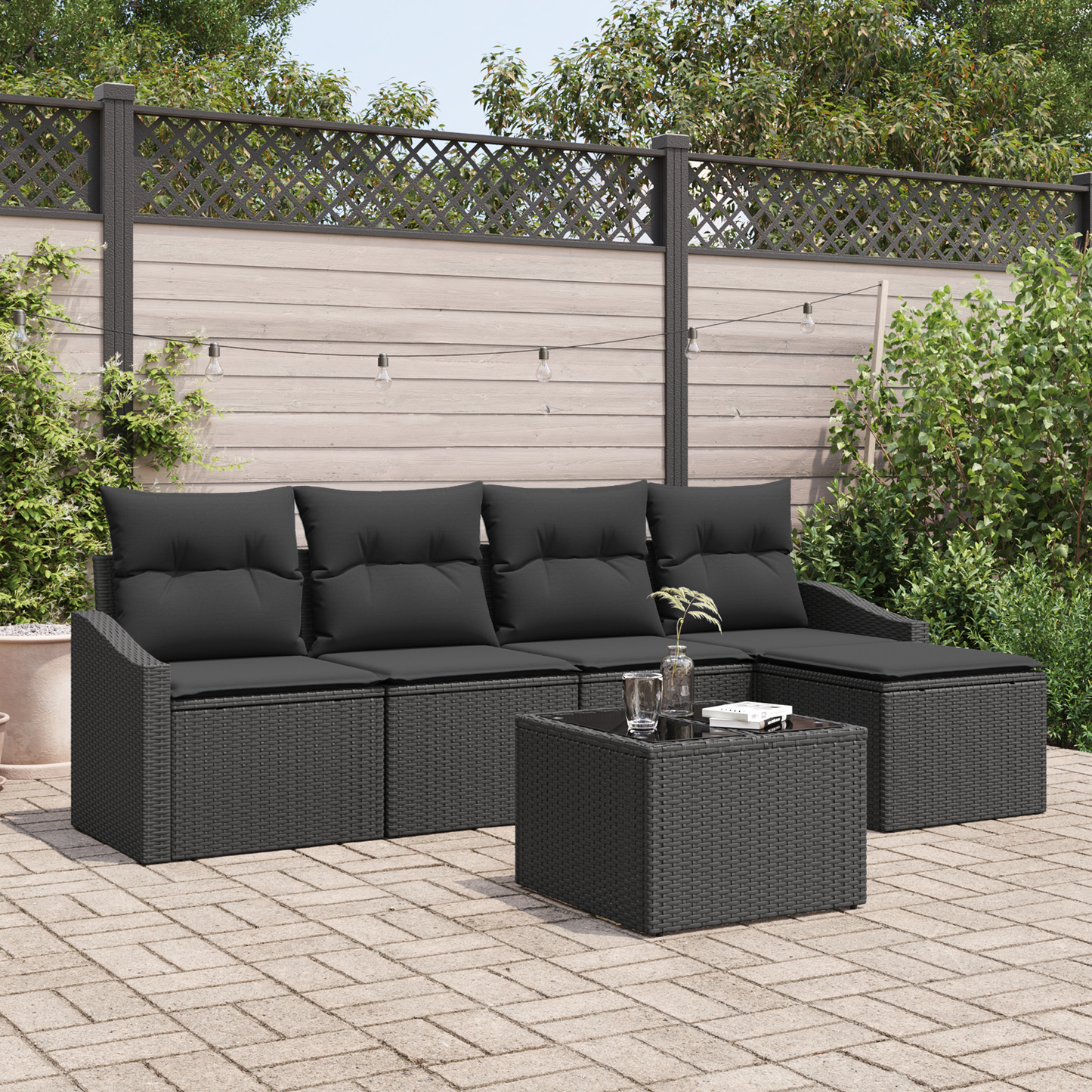 6 Delers Have Spisesæt Med Puder Beige Poly Rattan