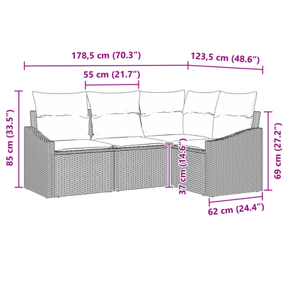 4 Delt Have Spisebordssæt Med Puder Beige Poly Rattan