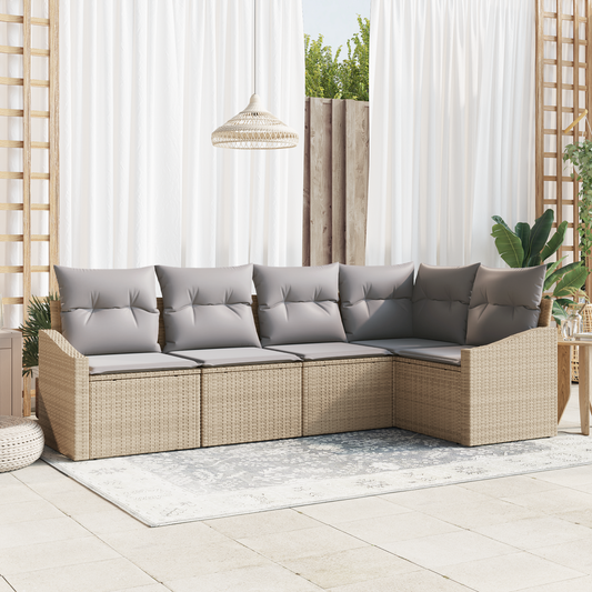 5-Delt Havemøbel Sæt Med Puder Beige Poly Rattan