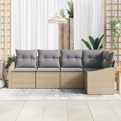 5-Delt Havemøbel Sæt Med Puder Beige Poly Rattan
