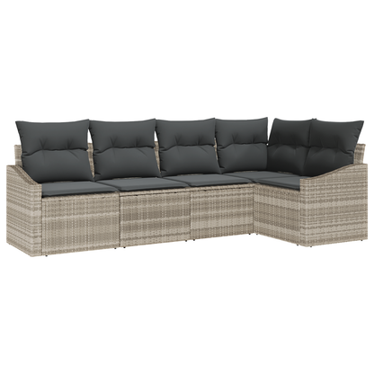 5 Deles Have Spisesæt Med Puder Lysgammel Poly Rattan