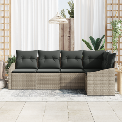 5 Deles Have Spisesæt Med Puder Lysgammel Poly Rattan