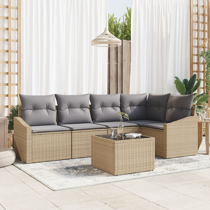 6 Stykker Have Spisebord Sæt Med Puder Sort Poly Rattan