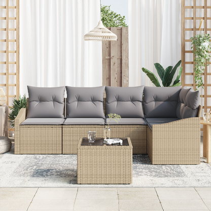 6 Stykker Have Spisebord Sæt Med Puder Sort Poly Rattan