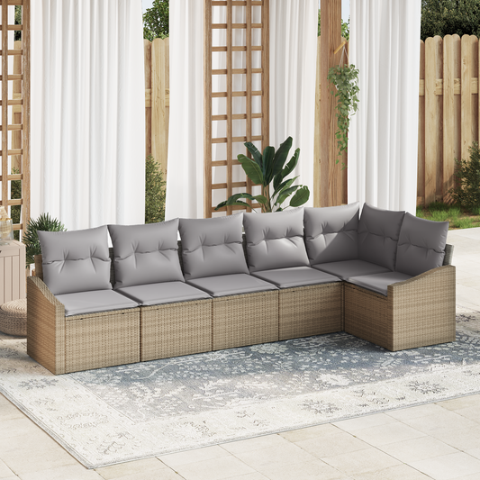 6-Delers Havemøbel Sæt Med Puder Beige Poly Rattan