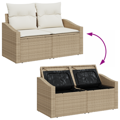 6 Delt Have Spisebord Sæt Med Puder Beige Poly Rattan