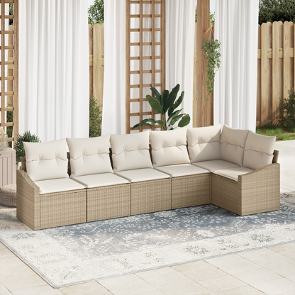 6 Delt Have Spisebord Sæt Med Puder Beige Poly Rattan
