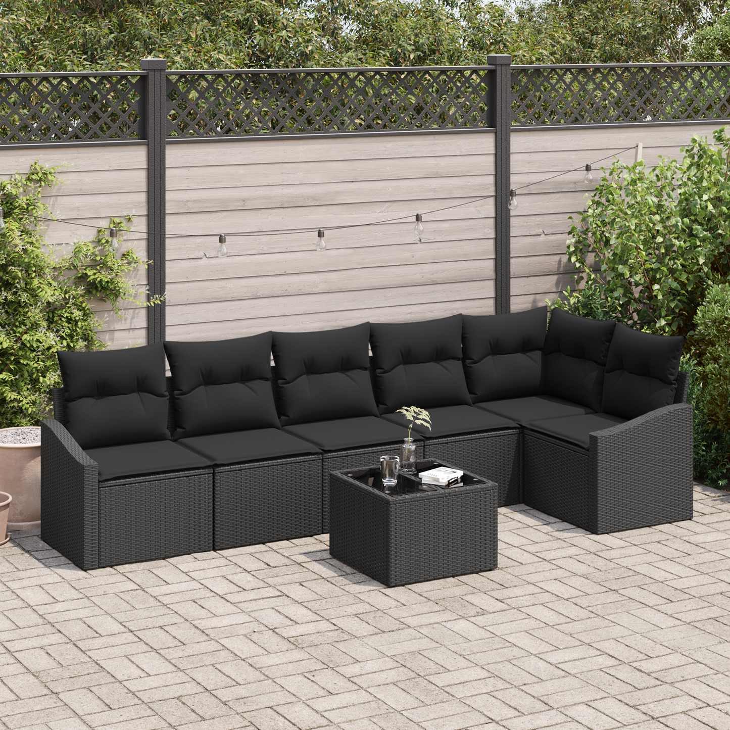 7 Delers Havedining Sæt Med Puder Beige Poly Rattan