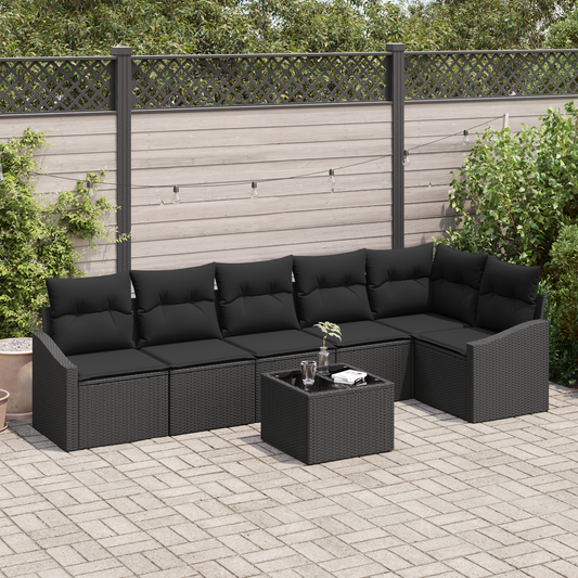 7 Delers Havedining Sæt Med Puder Beige Poly Rattan