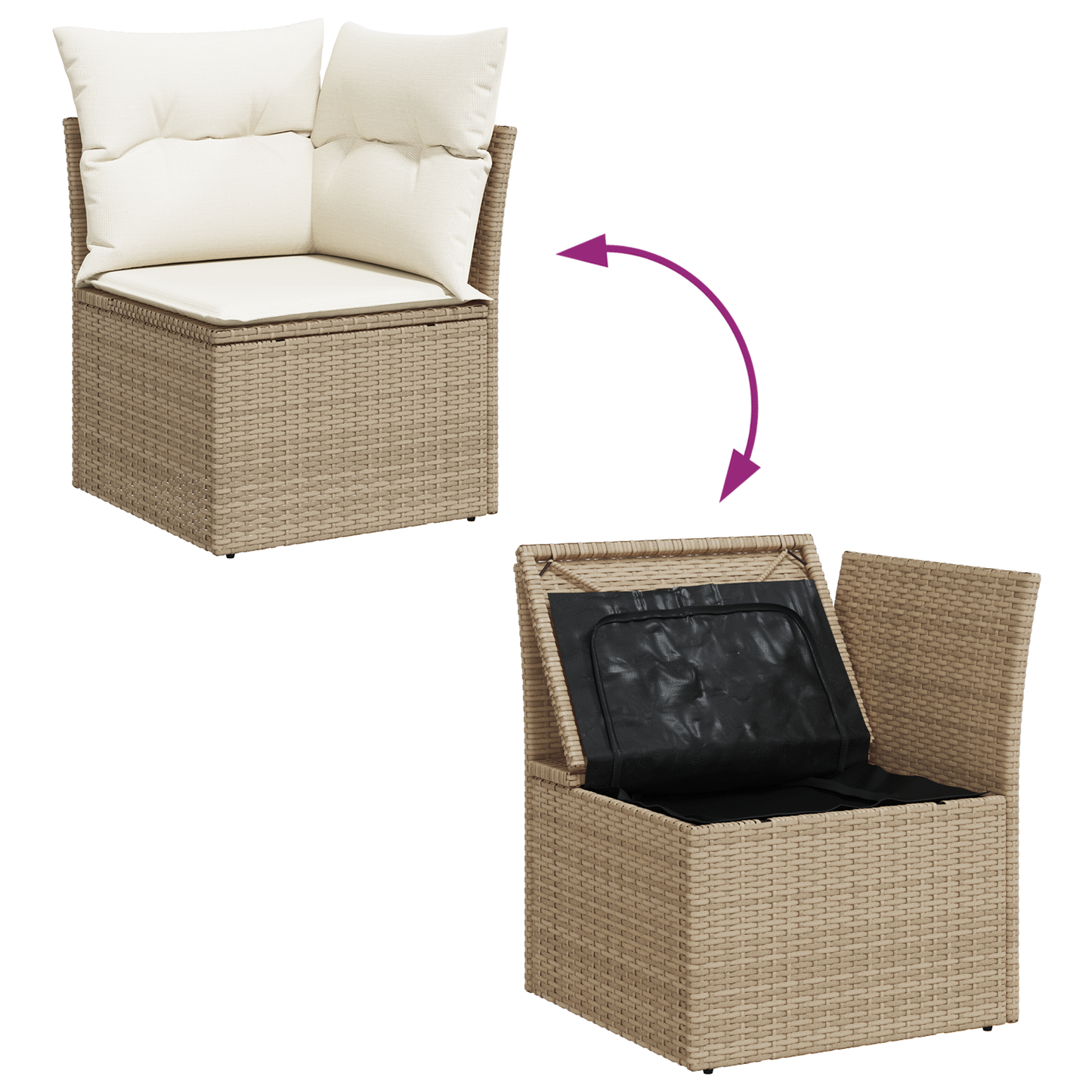 7 Delers Have Spisebordssæt Med Puder Beige Poly Rattan
