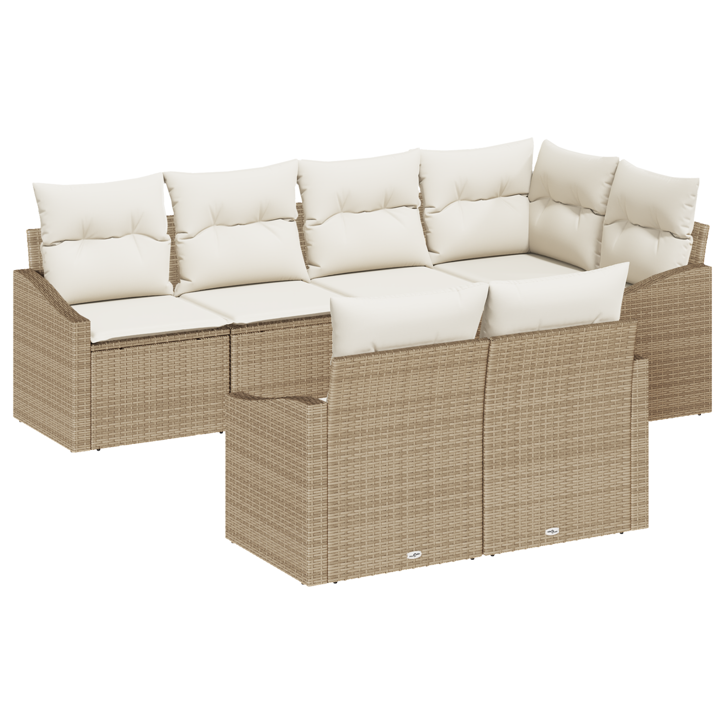 7 Delers Have Spisebordssæt Med Puder Beige Poly Rattan