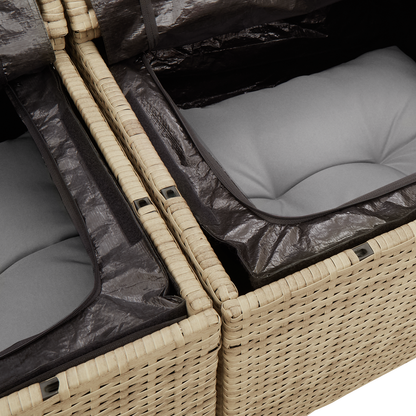 7-Personers Havemøbelsæt Med Puder Beige Poly Rattan
