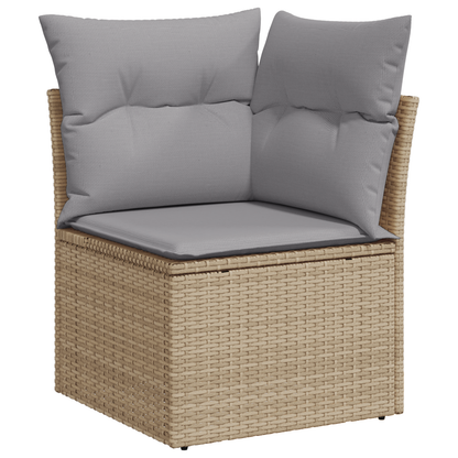 7-Personers Havemøbelsæt Med Puder Beige Poly Rattan