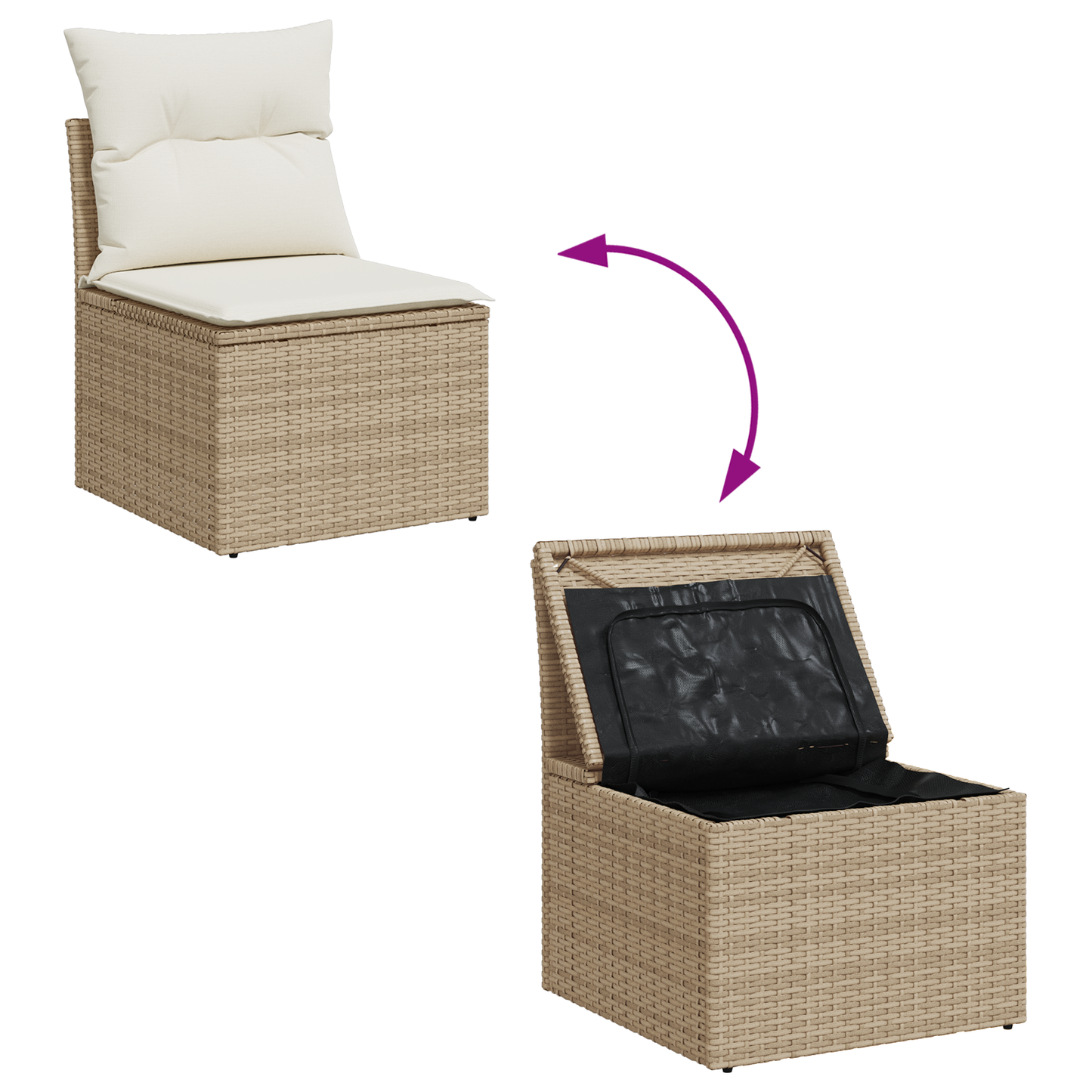 7-Delt Have Spisestue Sæt Med Puder Beige Poly Rattan