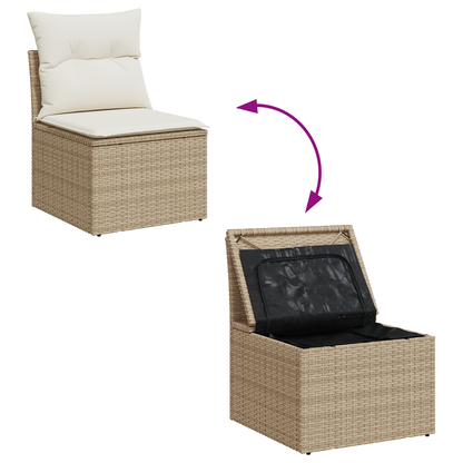 7-Delt Have Spisestue Sæt Med Puder Beige Poly Rattan