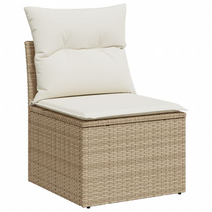 7-Delt Have Spisestue Sæt Med Puder Beige Poly Rattan