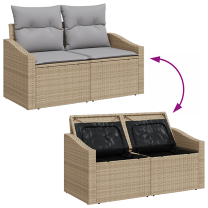 9 Delers Have Spisebord Sæt Med Puder Beige Poly Rattan