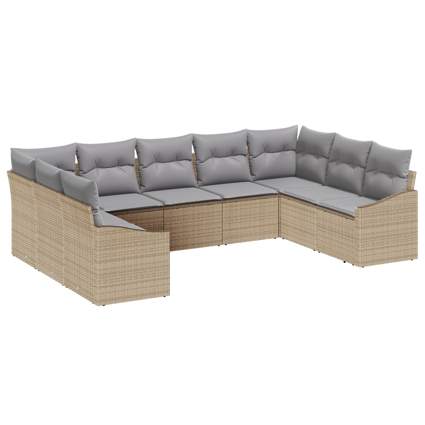 9 Delers Have Spisebord Sæt Med Puder Beige Poly Rattan