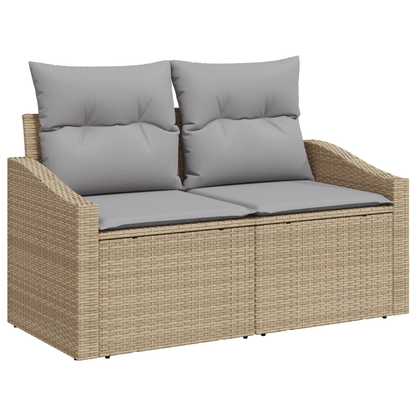 9 Delers Have Spisebord Sæt Med Puder Beige Poly Rattan