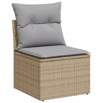 9 Delers Have Spisebord Sæt Med Puder Beige Poly Rattan