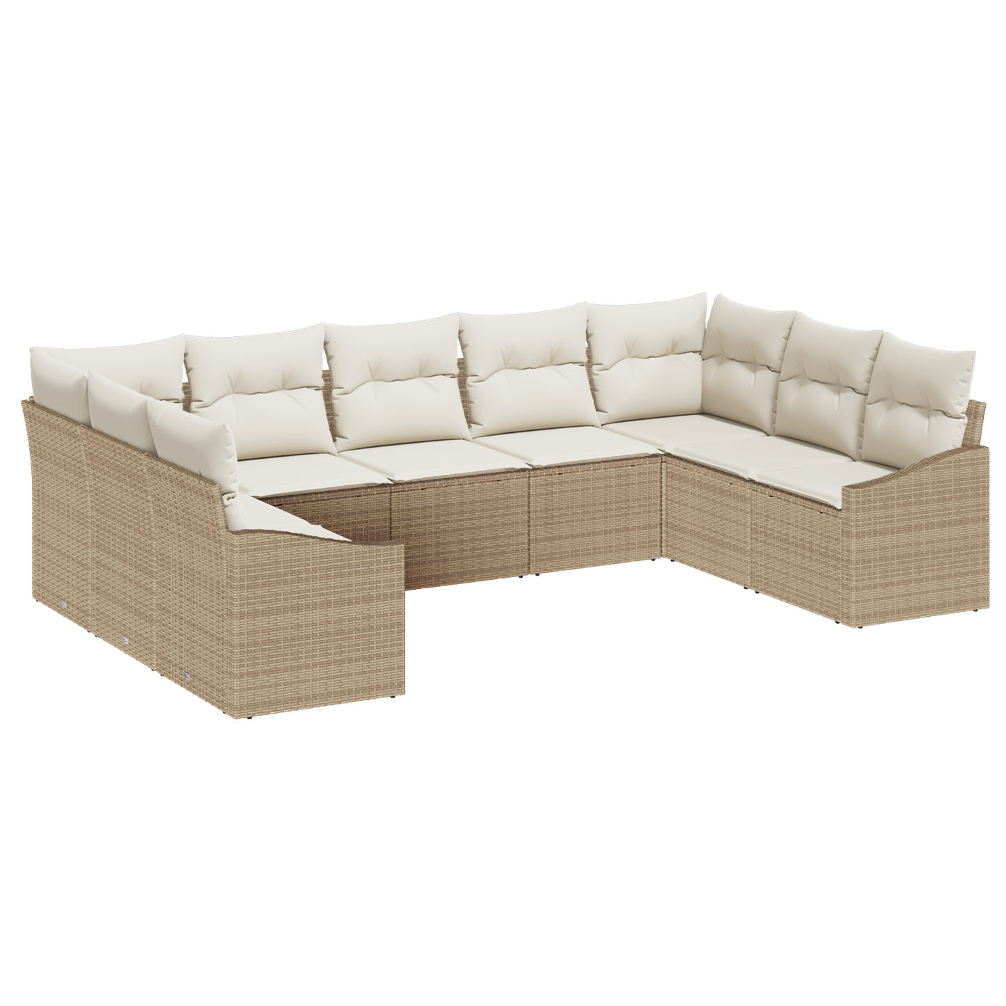 9 Dele Have Spisebord Sæt Med Puder Beige Poly Rattan