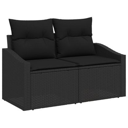 9 Delers Have Spisebord Sæt Med Puder Sort Poly Rattan