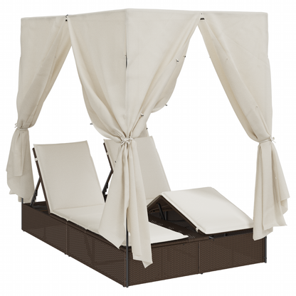Dobbelt Solseng Med Tag Brun 205 X 129 X 200 Cm Pe Rattan