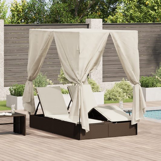 Dobbelt Solseng Med Tag Brun 205 X 129 X 200 Cm Pe Rattan