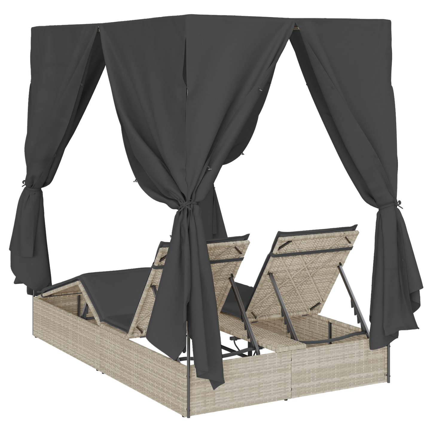 Dobbelt Solseng Med Tag Lysegrå 205 X 129 X 200 Cm Pe Rattan