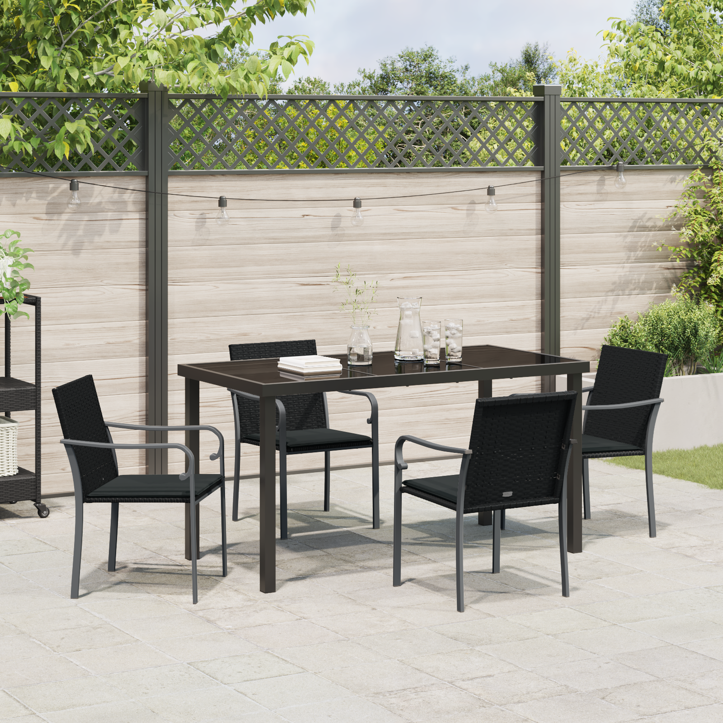 5 Deles Havemøbelsæt Med Puder Sort Poly Rattan