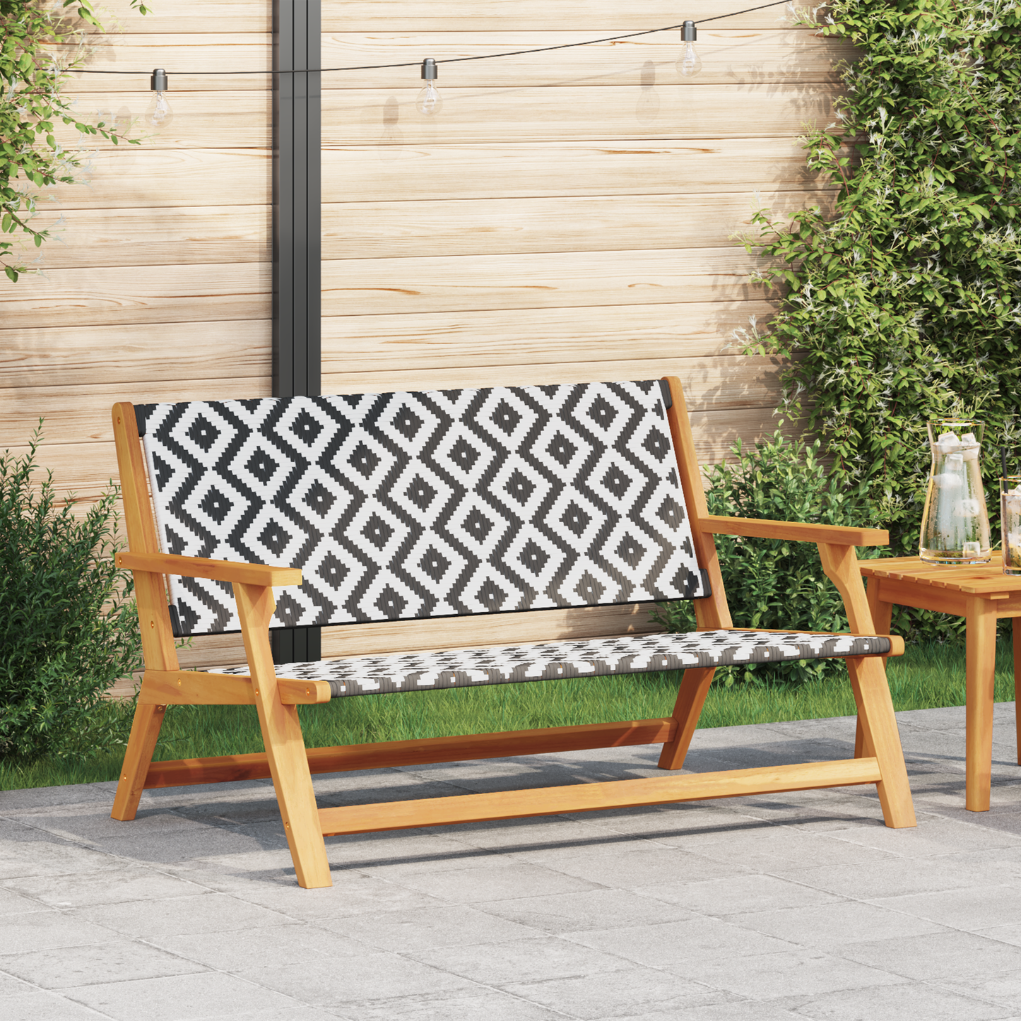 Havebænk Sort Og Hvid 122X76X73.5 Cm Solid Akacietræ