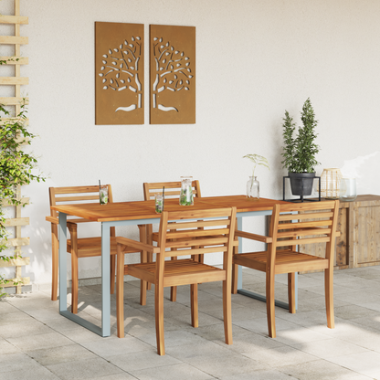 Udendørs Spisebord Grå 160X80X75 Cm Stål&Massivt Acaciatræ