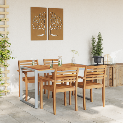 Udendørs Spisebord Grå 140X80X75 Cm Stål Og Massivt Akacie