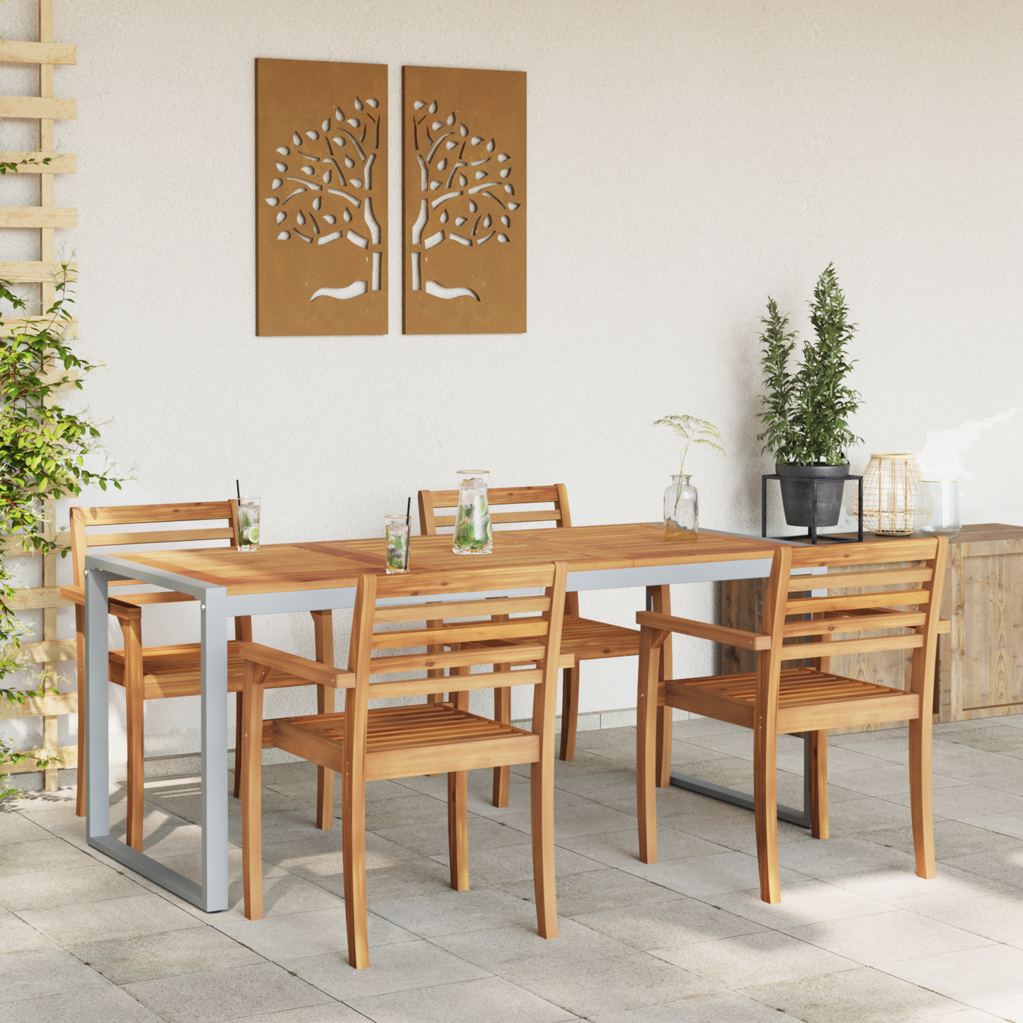 Udendørs Spisebord Grå 180X90X75 Cm Stål & Massiv Akacietræ