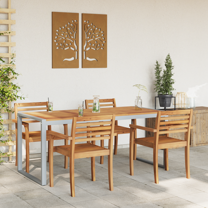 Udendørs Spisebord Grå 180X90X75 Cm Stål & Massiv Akacietræ