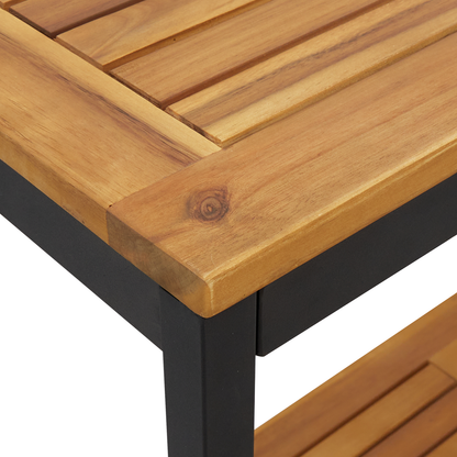 Udendørs Bord Naturligt & Sort 35X80X75 Cm Solid Træ Og Stål