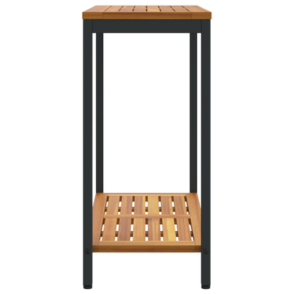 Udendørs Bord Naturligt & Sort 35X80X75 Cm Solid Træ Og Stål