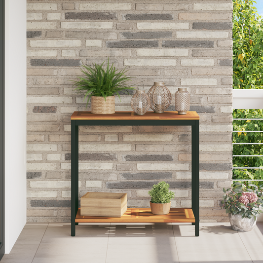 Udendørs Bord Naturligt & Sort 35X80X75 Cm Solid Træ Og Stål