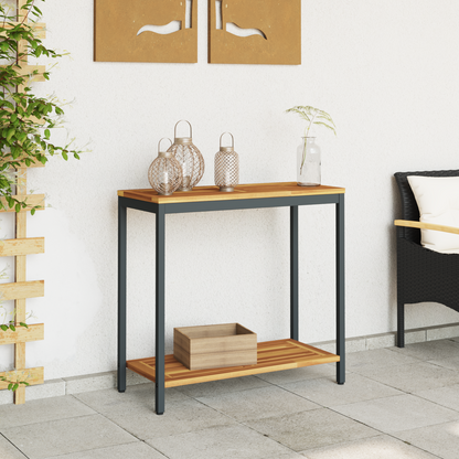 Udendørs Bord Naturligt & Sort 35X80X75 Cm Solid Træ Og Stål