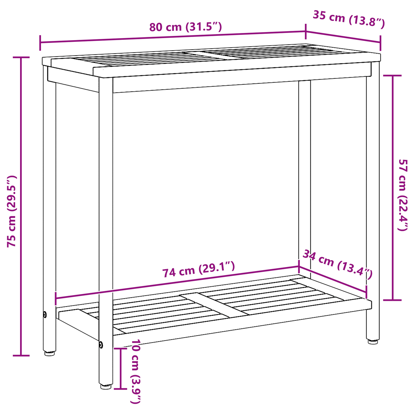 Udendørs Bord Naturligt & Sort 35X80X75 Cm Solid Træ Og Stål
