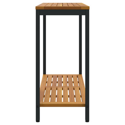 Udendørs Bord Naturligt & Sort 35X110X75 Cm Massivt Træ Og Stål